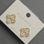 Boucles d'oreilles puce «Trèfle» œil-de-chat 14 mm ±, strass blancs, métal doré