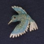 Broche Oiseau couleur bleu azur avec éclat, 40×42 mm ± métal doré