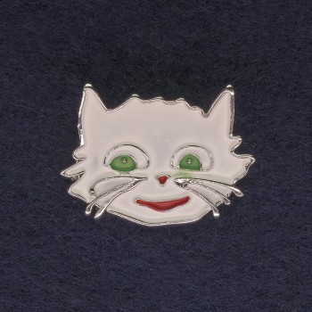 Broche Chat blanc émail métal argenté 27×22 mm+