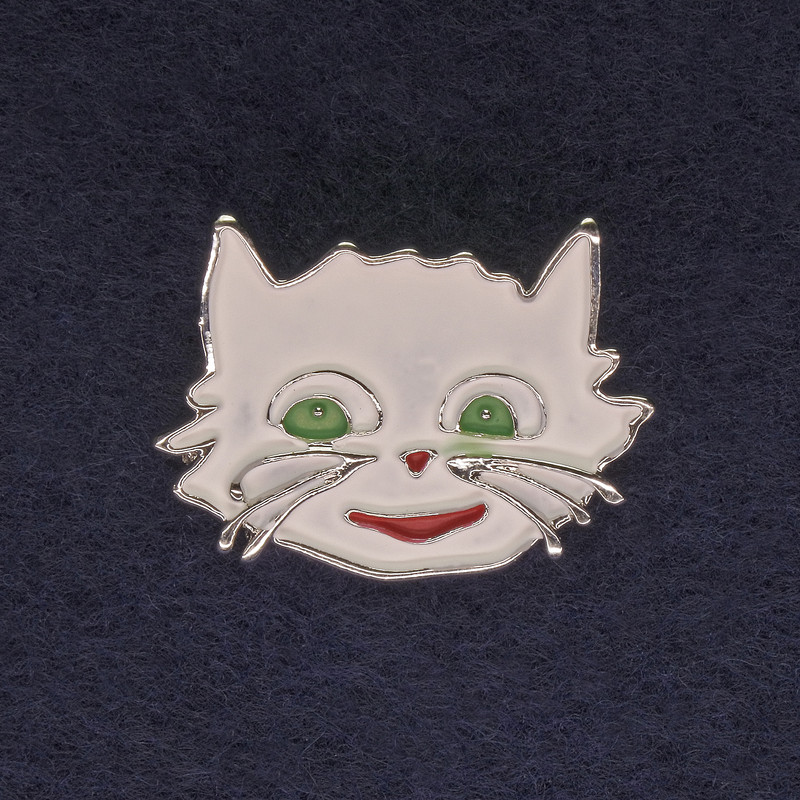 Broche Chat blanc émail métal argenté 27×22 mm+