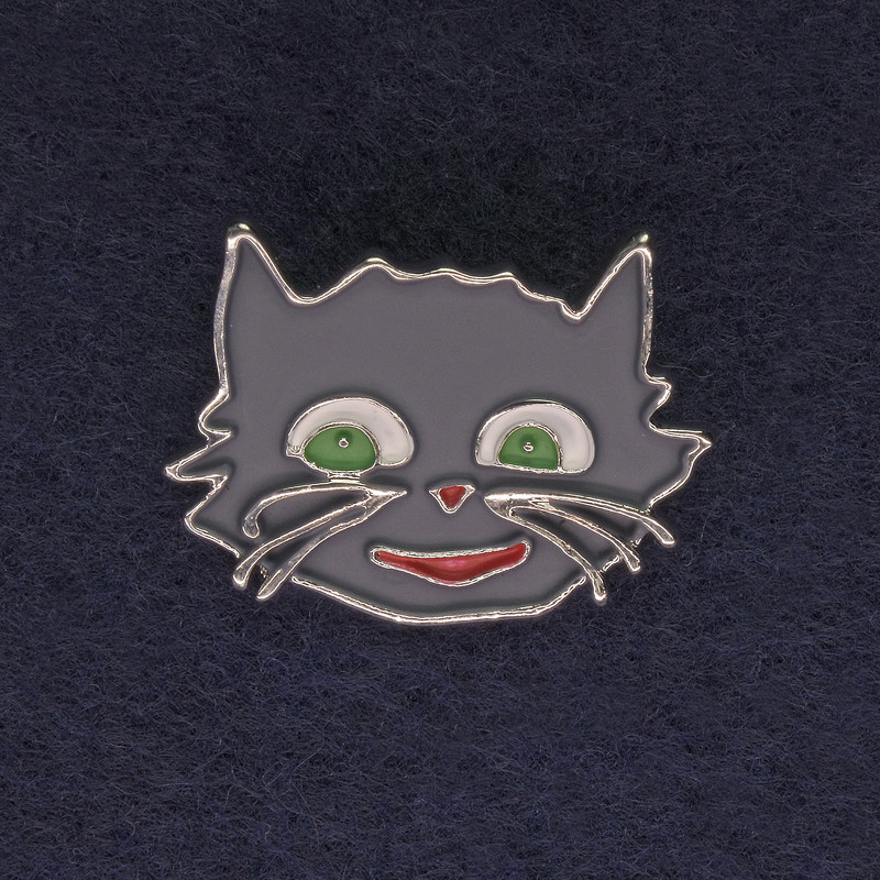 Broche Chat couleur gris émaillé, métal argenté 27×22 mm+