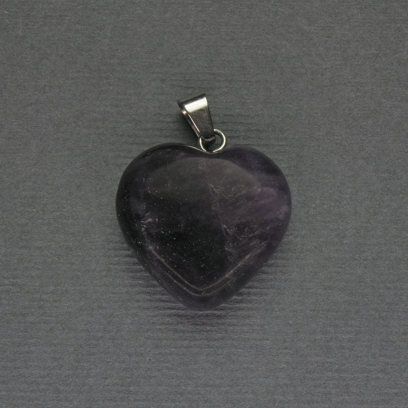 Pendentif Cœur en Améthyste 20×20×25 mm ± métal argenté