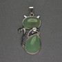 Pendentif «Chat» en néphrite 25×51 mm ± métal argenté