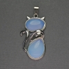 Pendentif «Chat» pierre de lune 25×51 mm ± métal argenté