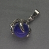 Pendentif lazurite, patte avec boule, 18 × 37 mm ±, métal argenté