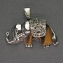 Pendentif «Éléphant» Œil de tigre 39×34 mm ± métal argenté