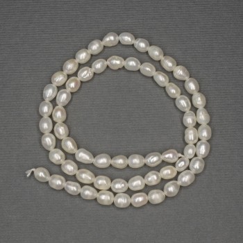 Perles d'eau douce blanches ovales sur fil, diamètre 6×4,5 mm ± sur fil, longueur 36 cm+