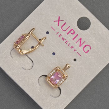 Boucles d'oreilles Xuping avec strass blancs et cristal rose, diamètre 8 mm, longueur 14 mm, doré en or 18K