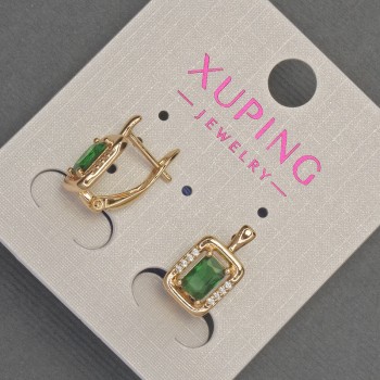 Boucles d'oreilles Xuping avec strass blancs et cristal vert, diamètre 8 mm ±, longueur 14 mm ±, Plaqué or 18K