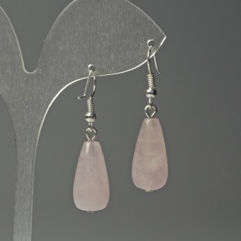 Boucles d'oreilles en quartz rose en forme de goutte, diamètre 10x25 mm, longueur 40 mm ±