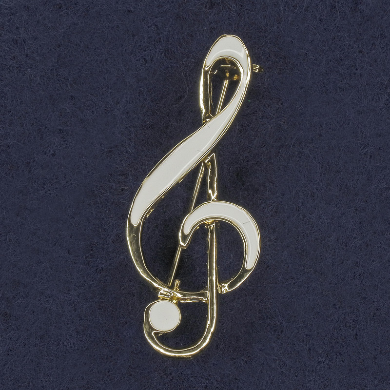 Broche clé de sol blanche émaillée