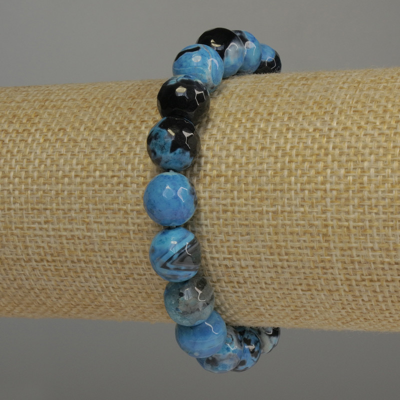 Bracelet en agate facettée, perles de 10 mm, longueur 18 cm, élastique