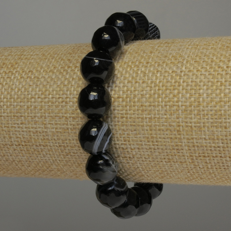 Bracelet en agate facettée, perles de 12 mm, longueur 18 cm, élastique