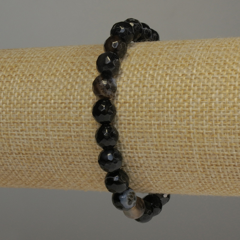 Bracelet en agate facettée, perles de 8 mm, longueur 18 cm, élastique