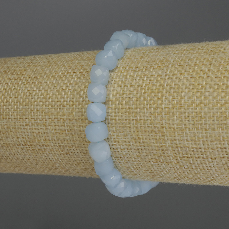 Bracelet en aigue-marine taillée, cube de 7 mm, longueur 18 cm, élastique