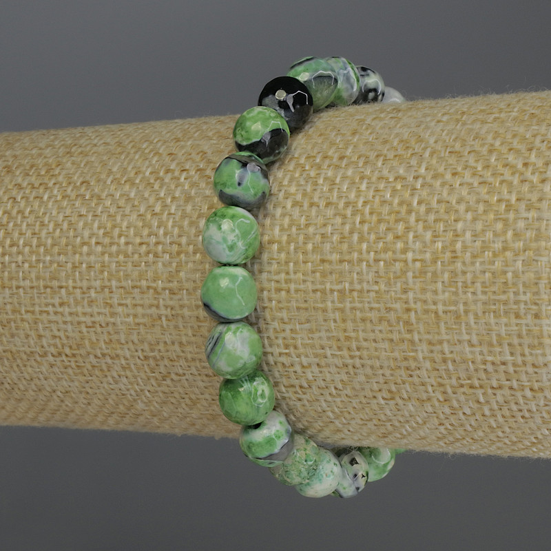 Bracelet en agate facettée, billes de 8 mm, longueur 18 cm, élastique