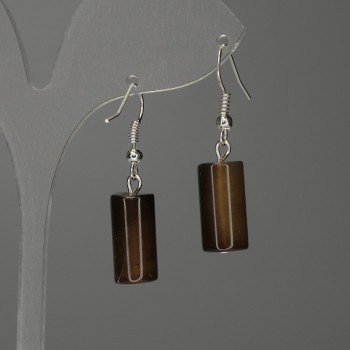 Boucles d'oreilles en agate cylindrique 17×8 mm ±, longueur environ 35 mm