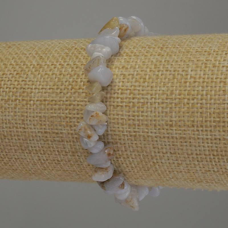 Bracelet en agate bleu clair, éclats, diamètre 6–12×2–4 mm ±, longueur 18 cm élastique