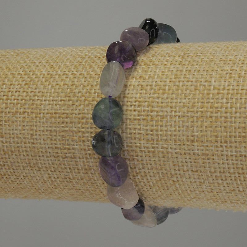 Bracelet en fluorite facetté, diamètre 8–11 × 8–9 mm ±, longueur 18 cm, élastique