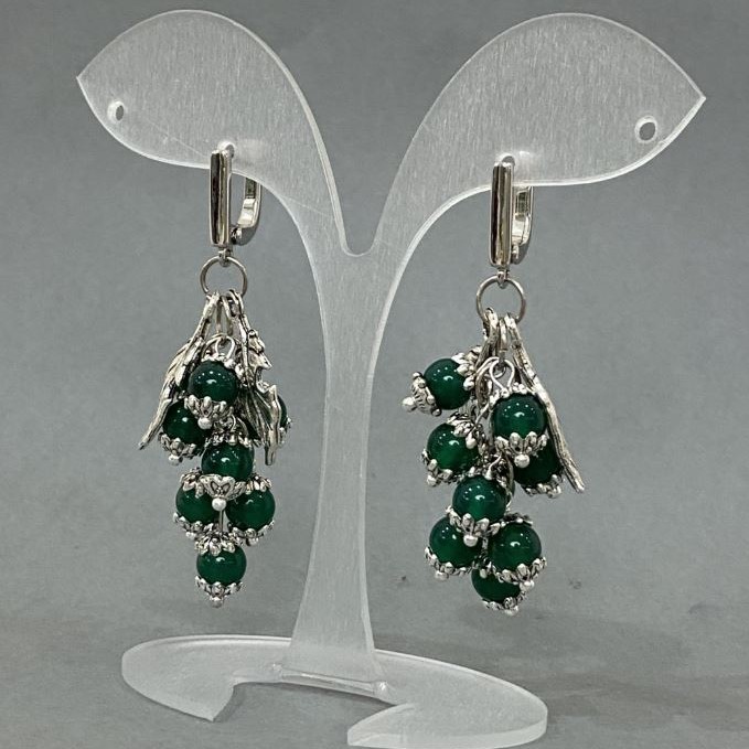 Boucles d'oreilles grappes Œil-de-chat perle 6 mm ±, longueur 57 mm ±