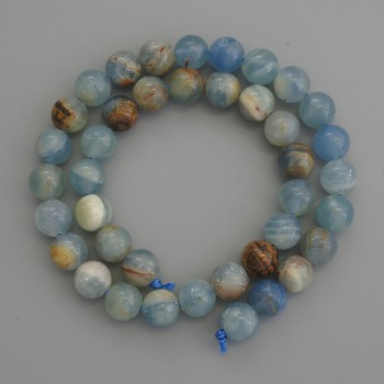 Perles de calcite bleue, bille lisse de 10 mm sur fil, longueur environ 39 cm+