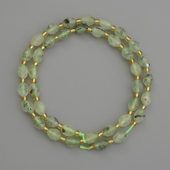 Perles de pierre naturelle prénite facettées, grains, diamètre 8×6 mm ±, avec rocailles de 3 mm ±, longueur 38 cm ±