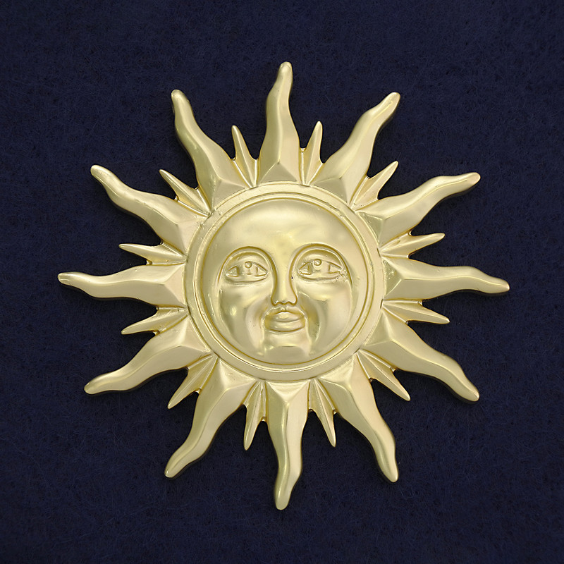 Broche Soleil couleur or mat, métal doré, 68 mm+- sur aimant