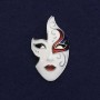 Broche Masque blanc noir et rouge émaillé