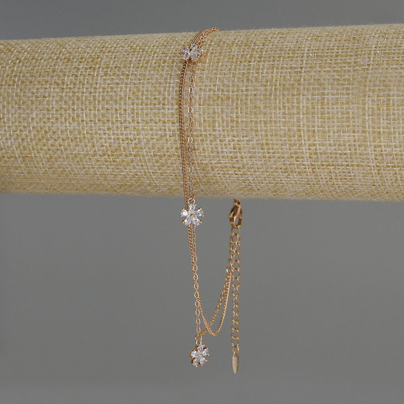 Bracelet de cheville double Xuping plaqué or 18K, longueur 23–28 cm