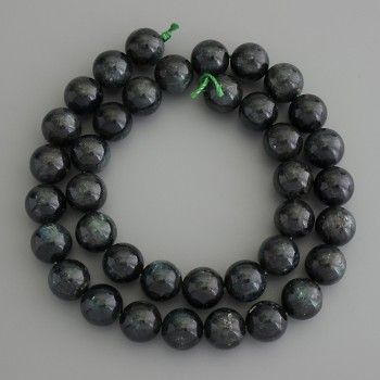 Perles de fuchsite émeraude (muscovite) – boules lisses, diamètre 10 mm ± sur fil, longueur 39 cm+