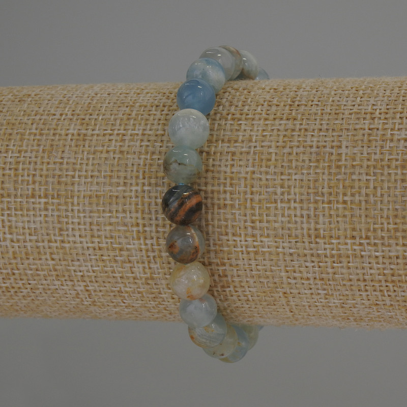 Bracelet calcite bleue, perles lisses de 8 mm, longueur 18 cm, élastique