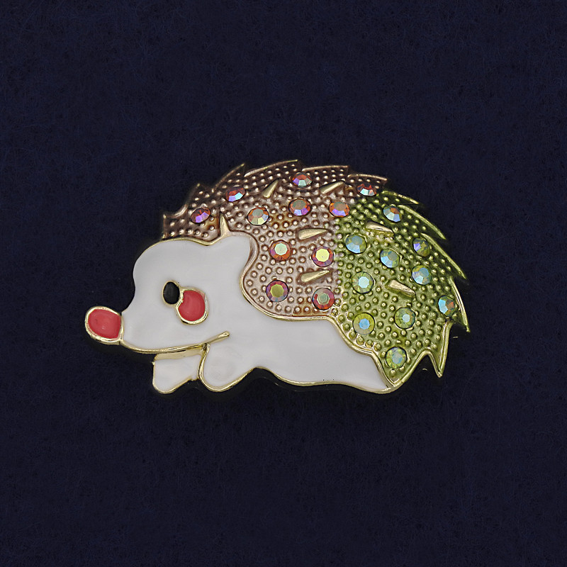 Broche Hérisson émaillé et strass couleur métal doré 39×29 mm+