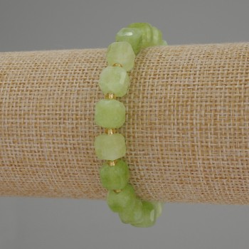 Bracelet chrysoprase et olivine, cubes facettés 8×8 mm, longueur 18 cm, élastique