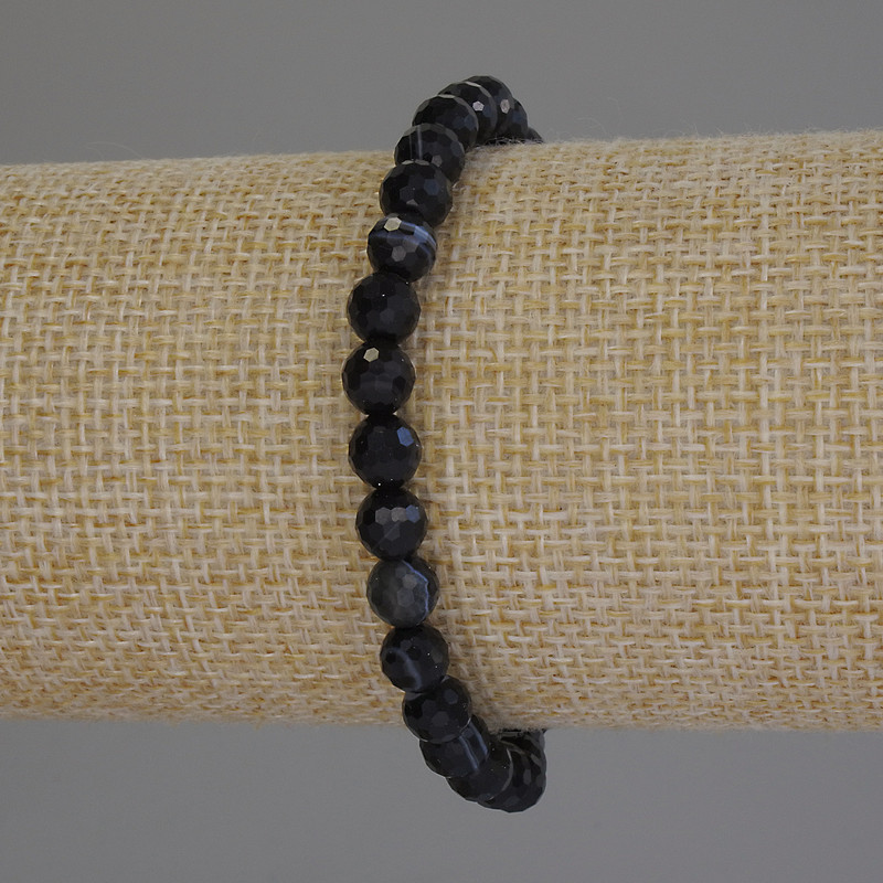 Bracelet en agate facettée, boules de 6 mm, longueur 18 cm, élastique