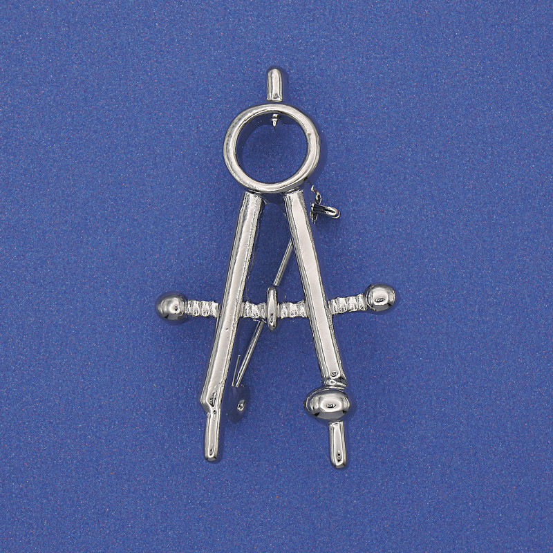 Broche compas métal argenté 41×24 mm+