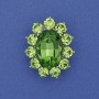 Broche Accent, cristal vert, strass, métal argenté, 30×24 mm+