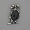 Broche-pendante Hibou en aventurine Nuit du Caire 45×25 mm ±, strass noirs, métal argenté