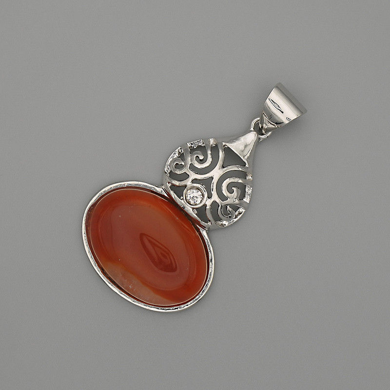 Pendentif cabochon en cornaline 50×28 mm ± métal argenté