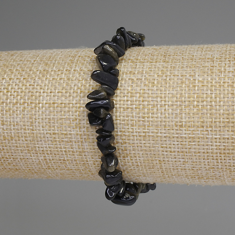 Bracelet en obsidienne soleil, éclats 6-12 × 4-6 mm ±, longueur 18 cm ±, élastique