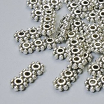 Entretoise-perle pour 3 fils, diamètre 15×6,5 mm, trou de 2 mm, couleur argentée du métal, 22 pièces