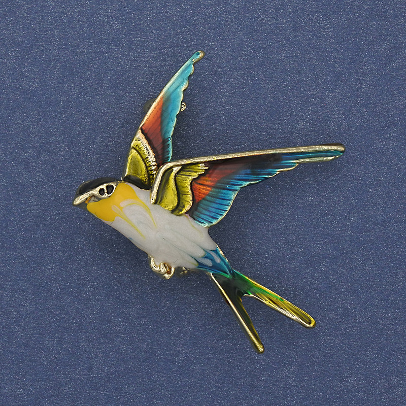 Broche-pendentif Oiseau émail coloré et métal doré 38×26 mm+