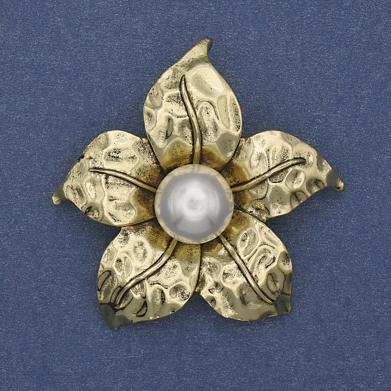 Broche-pendentif Fleur Perle en métal doré 45 mm+