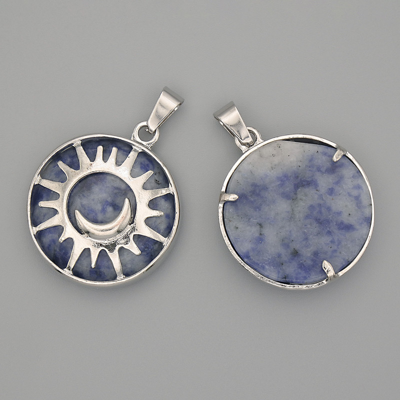 Pendentif sodalite monture en forme de soleil, diamètre 27 mm+