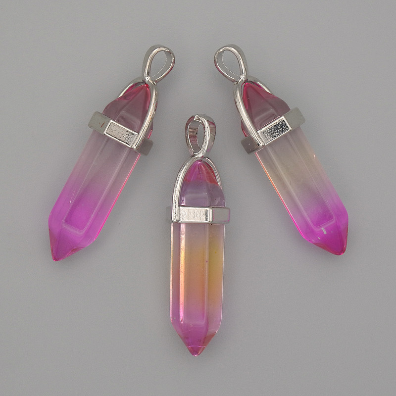 Pendentif en verre multicolore, cristal hexagonal 8 × 31 × 41 mm+