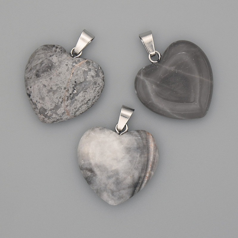 Pendentif Cœur en jaspe gris 20×20×25 mm+
