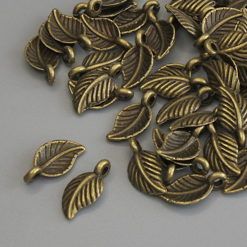 Pendentif Feuille couleur bronze ancien, diamètre 15×7 mm ± conditionnement 42 pièces