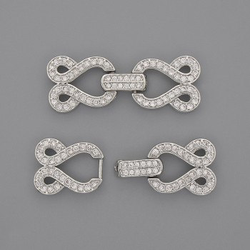 Fermeture à deux fils avec strass blancs, diamètre 30×12 mm, couleur métal argenté