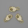 Fermoir mousqueton 15×10 mm doré avec strass blancs