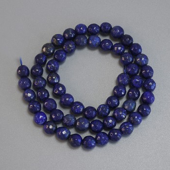 Perles d'azurite facettées rondes, diamètre 6 mm, longueur 37 cm, sur fil