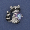 Broche-pendentif Raton-laveur, strass blancs, cristal, cœur, métal argenté, 32×30 mm+